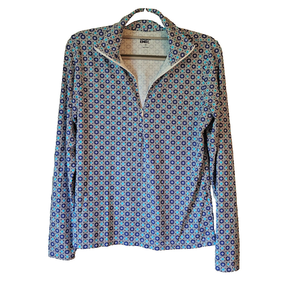 NWT Lands End Women’s Rash Guard Swim Shirt Long Sleeve XS 2-4 Blue Geometric